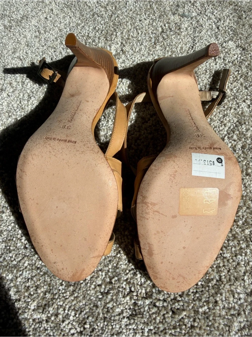 BNWT Manolo Blahnik Tan Leather Strappy Slingback Heels